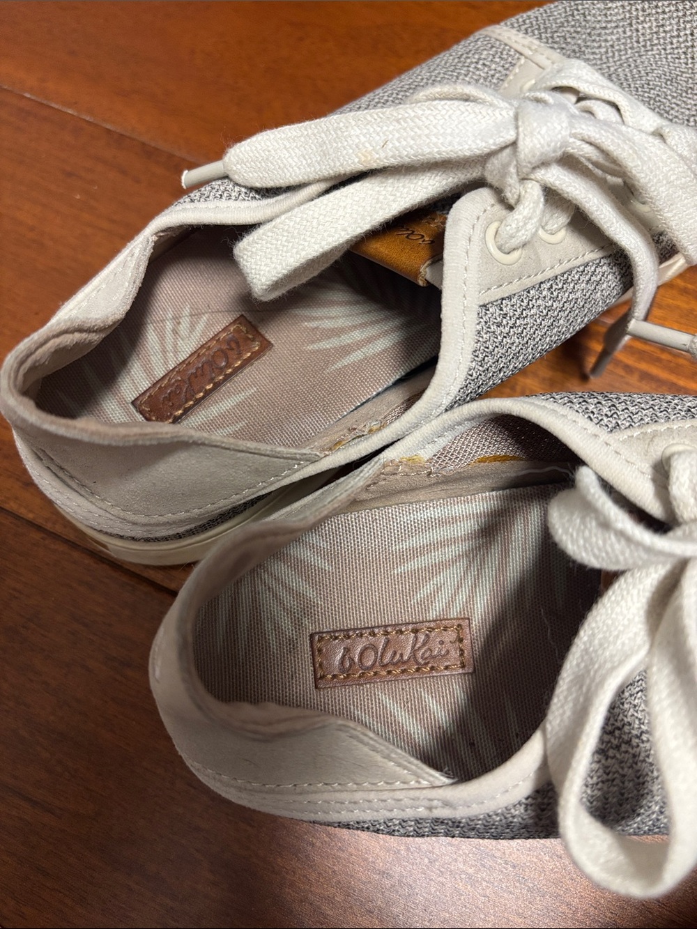 OluKai Women's Light Gray Knit Lace-Up Sneakers - Picture 2 of 4